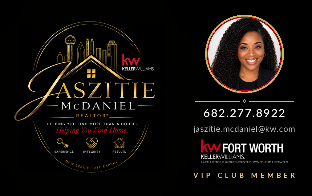 Black and gold VIP club card for a Keller Williams Fort Worth agent, with a city skyline